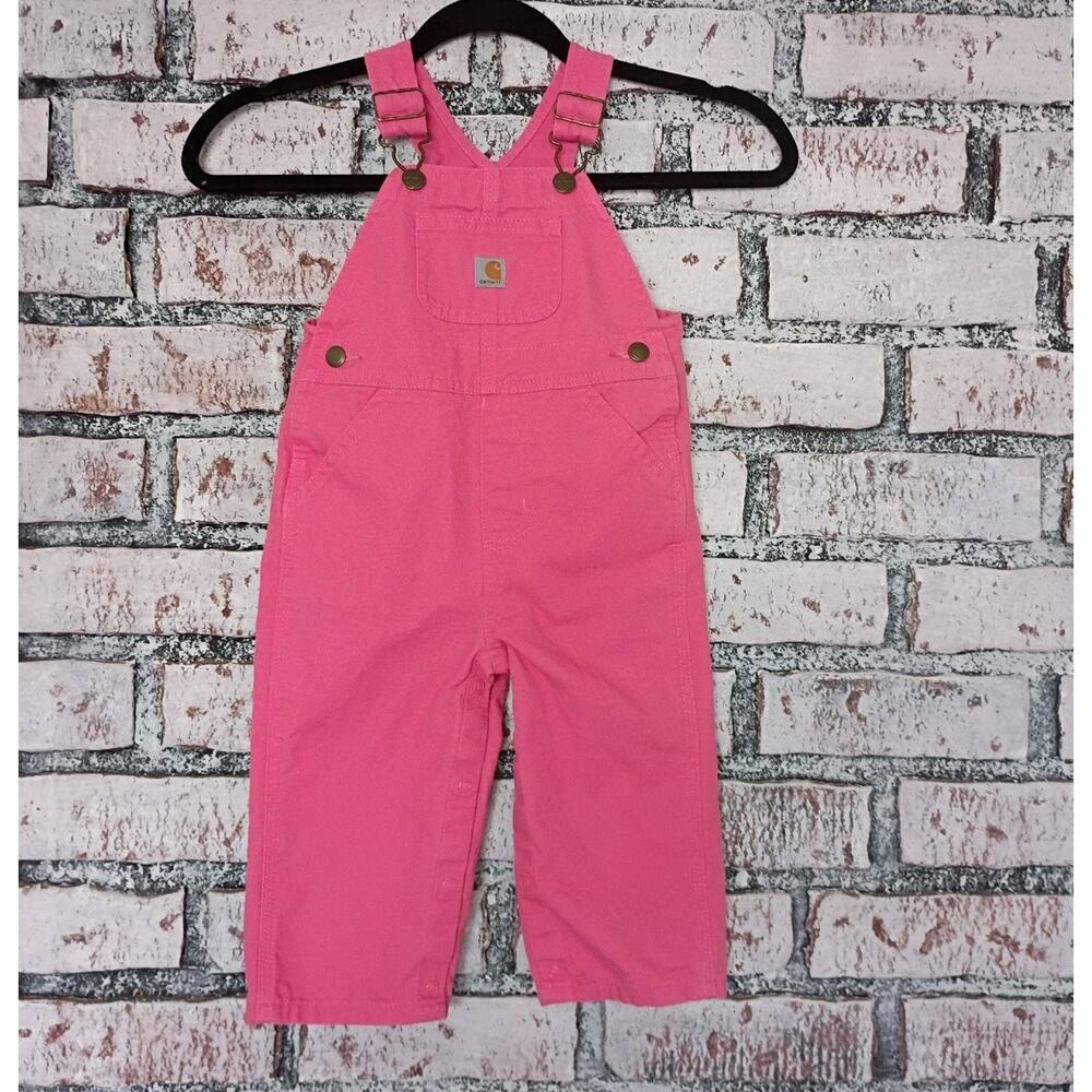 Carhartt Baby Overalls Pink Canvas Bibs Toddler Girls Sz 18 Mo Duck Canvas Kids